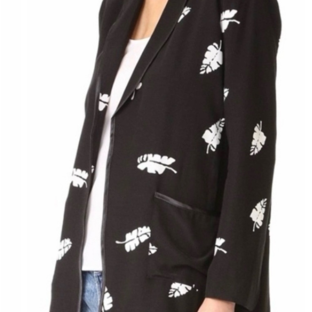 Anthropologie Black Blazer with White Leaf Motif